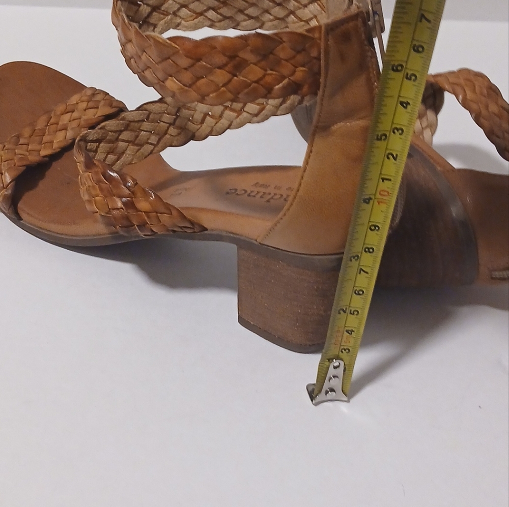 Women's 39/ US 9 Sundance Bonaire Leather Woven Stappy Heeled Sandal - Picture 4 of 9